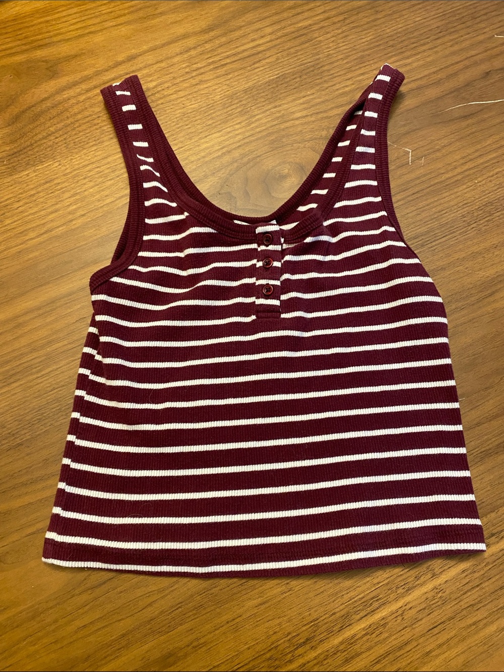 Striped Button-Front Women’s Tank Top - Burgundy & White